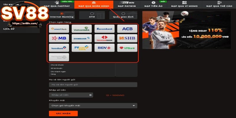 Bằng tài khoản ngân hàng của cược thủ